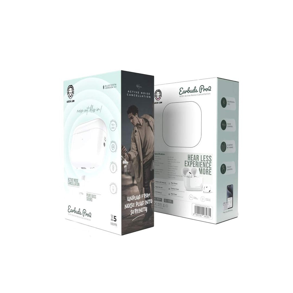 GreenLion Earbuds Pro2 with Active Noise Cancellation - White