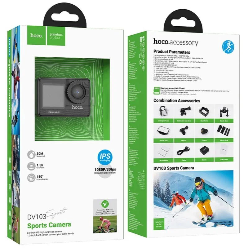 Dual Color Screen Sports Camera HOCO DV103 – Black