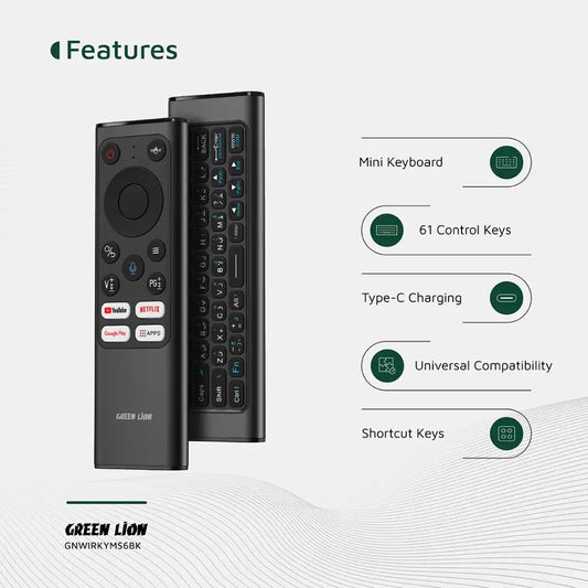 GreenLion Wireless Remote Pro with Keyboard and Mouse - Black